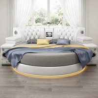 Lit circulaire intelligent de luxe moderne en similicuir, taille King Size, avec éclairage d'ambiance LED, audio surround 3D, projecteur HD et fonction massage