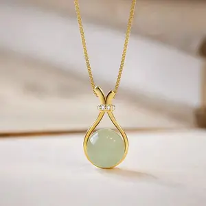 Fashion Stainless Steel Chain Simple Design Hotan Jade Blessing Bag Zircon Pendant Necklace For Women Jewelry