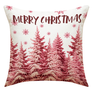 Roze Kerstman Kerstlinnen Geprint Op Maat Gemaakt Vierkant Kussensloop met Sneeuwpop & Boom Design voor Woonkamer Sofa Kussenhoes - Product Image 5