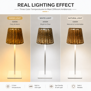 <strong>Vintage</strong> Farmhouse Stepless Dimmable LED Boho Minimalist Nightstand Brown Rechargeable Rattan Cordless <strong>Table</strong> <strong>Lamp</strong> for Wedding - Product Image 3
