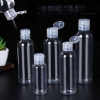 Bouteilles de voyage en plastique PET à bouchon rabattable, rechargeables, pour cosmétiques, lotions, shampoings, contenants vides à presser, sérigraphiés