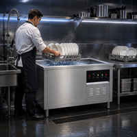 Lave-vaisselle commercial à cuve unique pour petits restaurants et cafés, équipement de lavage de cuisine en acier inoxydable