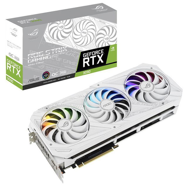 Used ASU'S Geforce ROG STRIX RTX 3090 O24G WHITE GAMING Graphics Card Integrated with 24GB GDDR6X Memory 850W Recommended PSU