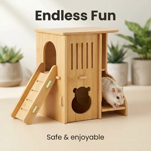 Bamboo Hamster Hiding House With Stairs Small Pet <b>Cage</b> Eco-Friendly Material For Golden Hamsters - Product Image 4