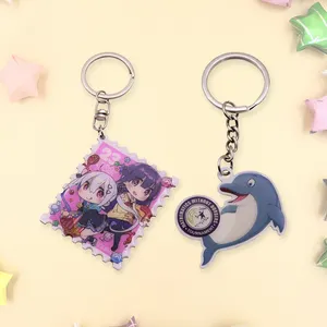 Logo personnalisé mignon Anime porte-clés en fer inoxydable dauphin porte-clés imprimé breloques en métal impression offset porte-clés