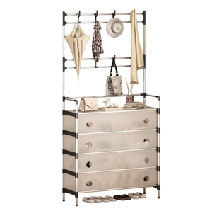 Giá để giày dép, áo khoác, mũ đa tầng, chống bụi, tự đứng, bằng kim loại và nhựa, có móc treo - Product Image 1