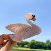 Pince à cheveux élégante en acétate motif cygne vintage 8,5 cm, imprimé animal noir et blanc, fleur, pour femme