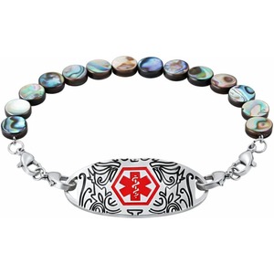 <span class=keywords><strong>Bracelet</strong></span> d'identification avec code QR dynamique gravé pour femmes, perles en nacre, acier inoxydable, gravure personnalisée réglable - Product Image 6