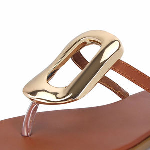 חם נשים נוחות להחליק על מגלשות עור חוף עור מתכת פתוחה הבוהן שטוחות כפכפים מסנדלים נעלי בית - Product Image 4