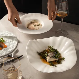 Platos de Cerámica para Ensaladas, Platos Especiales para Restaurantes, Vajilla de Estilo Clásico Francés, Plato con Borde Ondulado, Vajilla para Sopa - Product Image 1