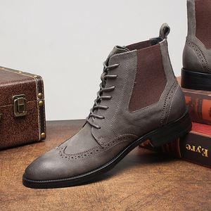 High-quality Comfortable Handcrafted Casual Durable Genuine Leather Lace-up Chelsea Ankle Boots Men Lightweight <b>Pointed</b> Toe - Product Image 3
