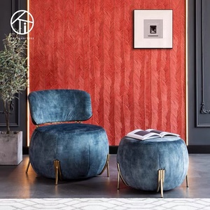 Muebles de sala de estar contemporáneos, silla otomana redonda de bola bonita, tapicería azul suave, sofá, silla de bebé Geo - Product Image 4