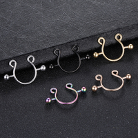 Anneau de fer à cheval en acier inoxydable 14G, non perçant, anneaux de tétons pour femmes, faux piercing de tétons, bijoux avec doubles billes