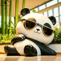 Sculpture géante personnalisée en fibre de verre de panda, adorable statue de personnage IP pour centre commercial intérieur, jardin, ornement de parc à thème