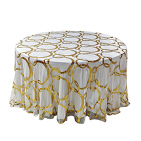 Nappe de table ANNIELU en polyester 100% réutilisable et personnalisable avec broderie florale dorée pour mariage, fête ou banquet
