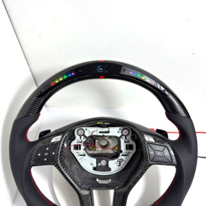 Volante in Pelle e Fibra di Carbonio con LED Personalizzato per <span class=keywords><strong>Mercedes</strong></span> W204 C63 C43 W212 <span class=keywords><strong>C180</strong></span> C200 C260 C300 E300 - Product Image 5
