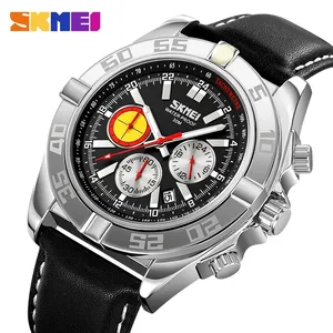 SKMEI皮表带时尚石英机芯手表中国工厂定制标志制造商3ATM防水时间日期功能