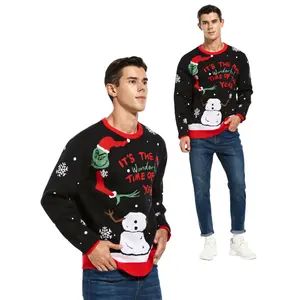 Custom OEM Unisex Winter O-Neck Knitted Sweater With Cartoon Pattern Snowman For Men And Women Christmas Sweater
