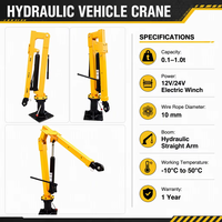 Grue hydraulique électrique pour camion, mini-grue avec élingue à câble métallique, construction métallique, capacité de 0,1 à 1,0 t, bras hydraulique droit