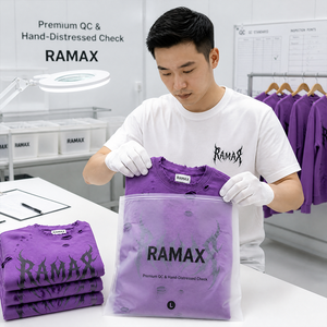 เสื้อสเวตเชิ้ตคอกลมโอเวอร์ไซส์สำหรับผู้ชาย Ramax สีม่วง ดีไซน์ขาดๆ ผ้าฝ้ายเฟรนช์เทอร์รี่ สไตล์สตรีทแวร์ เสื้อพูลโอเวอร์สำหรับฤดูใบไม้ร่วง - Product Image 5