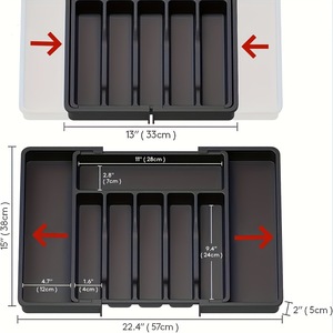 Expandable Utensil Tray Rectangular Storage Organizer For Kitchen <b>Drawer</b> 800g Standing Type Solid Color - Product Image 5