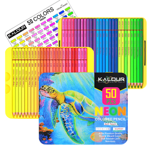 Matite Colorate Fluorescenti KALOUR, 50 Pezzi in Scatola di Latta, Colori Vivaci di Alta Qualità per Artisti - Product Image 1
