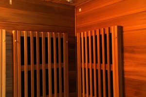 럭셔리 드라이 스팀 기능과 유리문이있는 맞춤형 현대 헴록 단단한 나무 야외 적외선 사우나 룸 - Product Image 4