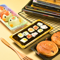 Barquette alimentaire jetable en plastique PP noire, forme bateau ou carrée, scellable, pour biscuits, sushis, plats à emporter, recyclable