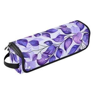 Ensemble de voyage personnalisé en nylon imprimé motif feuilles hawaïennes violettes avec fer à friser et sac de transport - Product Image 1