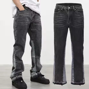 2025 High Quality <strong>Men's</strong> Cotton Jeans Casual Black Grey <strong>Patchwork</strong> Vintage Wash Custom Flares Denim <strong>Trousers</strong> for <strong>Men</strong> - Product Image 1