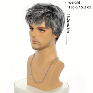 <span class=keywords><strong>Parrucca</strong></span> Sintetica da Uomo Grigia Corta e Liscia in Fibra Resistente alle Alte Temperature, Stile Europeo-Americano, Bestseller Transfrontaliero - Product Image 4