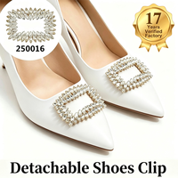 Clips de chaussures détachables en strass à cadre carré, décorations pour talons hauts de mariage