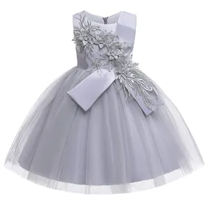 Venda quente Meninas Sem Mangas Floral Applique Vestido de Festa Bebê Crianças Dama de Honra Do Casamento Vestido de Criança Vestido de Tule