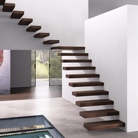 Prima personnalisé Escalier en bois classe flottant Escaliers en bois dur Marches d'escalier en bois de conception pour Villa Escaliers flottants