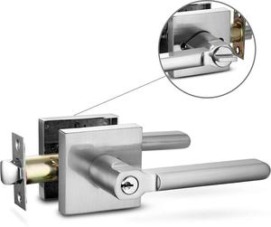 Manijas de Puerta Interiores con Cerradura Cuadrada 2026, Manijas Tubulares de Níquel Satinado, Manija de Puerta Principal, Manija de Puerta de Baño, Cerradura Principal de Privacidad - Product Image 1