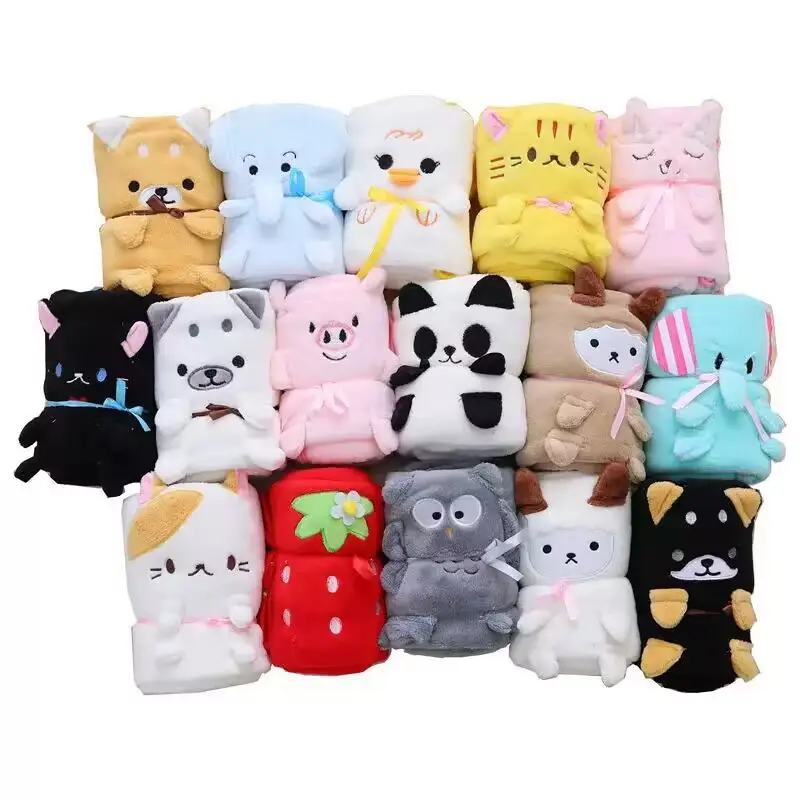 Ruunjoy Cartoon Animal peluche creativo portatile morbido imbottito peluche cuscino aria condizionata coperta all'interno del divano indietro