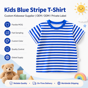 T-shirt a Righe in Cotone per Bambini, Manica Corta, Girocollo, Estivo, Casual, per <span class=keywords><strong>Ragazzi</strong></span> e Ragazze, <span class=keywords><strong>Abbigliamento</strong></span> Trendy per Bambini all'Ingrosso - Product Image 2