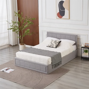 Cama Moderna Blanca con Elevación a Gas y Almacenamiento, Tapizada en Lino, Mueble Suave para Dormitorio con Estructura de Madera, Estilo Contemporáneo - Product Image 1