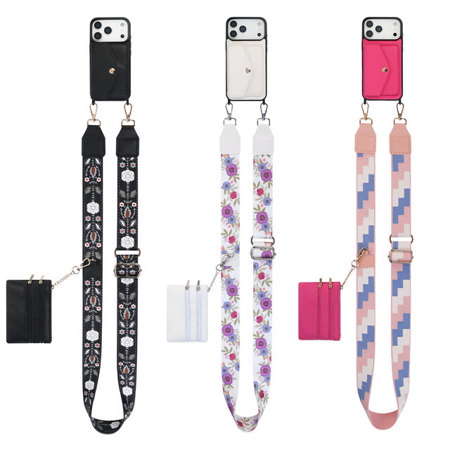 Wholesale Adjustable Detachable Phone Lanyard with Leather Wallet Crossbody Nylon Phone Lanyard for Mobile Phone Accessory
