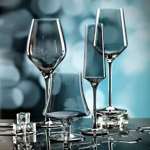 Bistro Nightclub Long Stem Party Hotel Wedding Hand-Blown Smoke Grey Glassware Large Size Clear Crystal Goblet Red Wine Cup