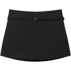 FOXA Women's Zip Up Skort Low Rise A Line Belted Mini Skirt Adjustable For Going Out - Product Image 1