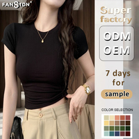 2026 Modischer gerippter Slim-Fit Crop Top für Damen – Sexy Cropped Kurzarm-Designer-T-Shirt mit kleinem Rundhalsausschnitt im Hot-Girl-Stil – Großhandel