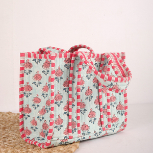 批发定制印花彩色棉绗缝手提包女式柔软便携手提包 - Product Image 3