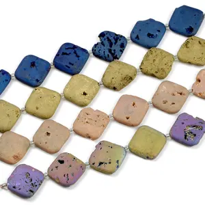 Диагональный квадратный 30 мм Druzy широко используется натуральный драгоценный камень dusy Agate Geode от производителя ручной работы для изготовления ювелирных изделий