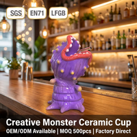 Mug Tiki en Porcelaine Personnalisé, Design Tropical, à Motifs Horrifiants (Dents Mordantes, Grande Bouche, Grimace), Amusant, avec Motifs de Boissons, Fleur de Cadavre et Fleur de Cadavre