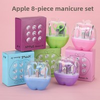 Ensemble de coupe-ongles classique Apple, 8 pièces, durable, portable, en plastique et acier inoxydable, boîte de rangement pour outils de manucure, coffret cadeau beauté