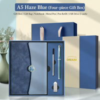 Coffret Cadeau d'Affaires : Carnet A5 en Cuir PU Premium, Stylo Métallique, Clé USB, Recharges de Stylo, Fermoir en Pierre Précieuse – Idéal pour Entreprises