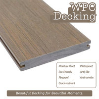 Plancher composite en plastique pour balcon et terrasse extérieure, style moderne australien, lames de terrasse en bois WPC, sol extérieur en bois composite.