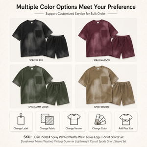 325G Vintage Washed Sports Short Sleeve T Shirt Men Heavyweight Cotton Blend Streetwear Tee With Shorts OEM Custom Set Bulk - Product Image 6