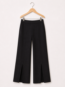 Pantalones de Mujer Negros de Corte Recto, Cintura Alta, Formales, con Detalle de Abertura Frontal para Oficina y Uso Casual - Product Image 3